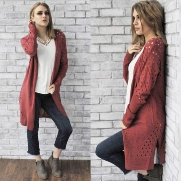 Cardigan With Perforated Design And Open Front - Picture 3 of 4